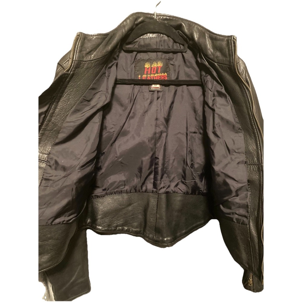 Hot Leathers Women's Vtg Black Leather Motorcycle Sport Zipper Jacket Sz M USA - Picture 3 of 16